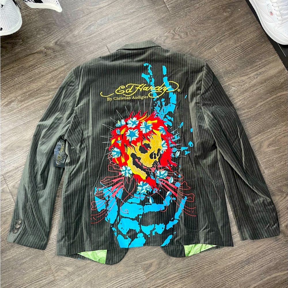 Ed Hardy Grey Pinstripe Blazer 💀